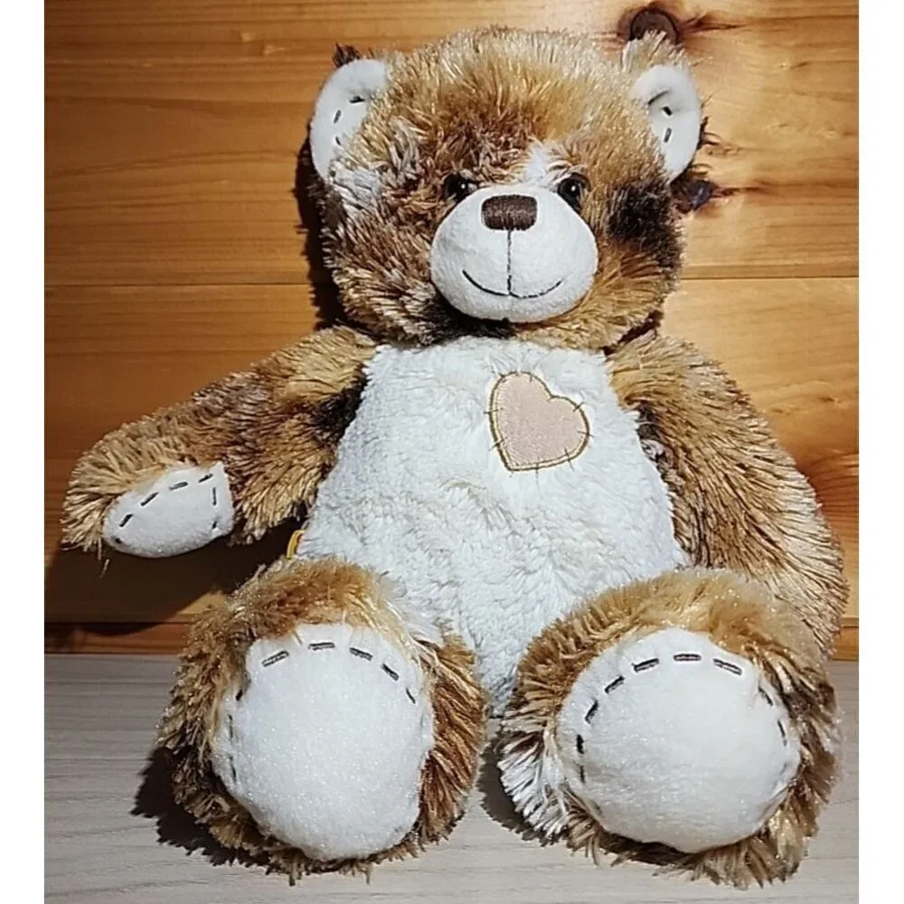 Build A Bear BABW Champ Brown Calico Plush Heart Patch Stitched Stuffed 16”